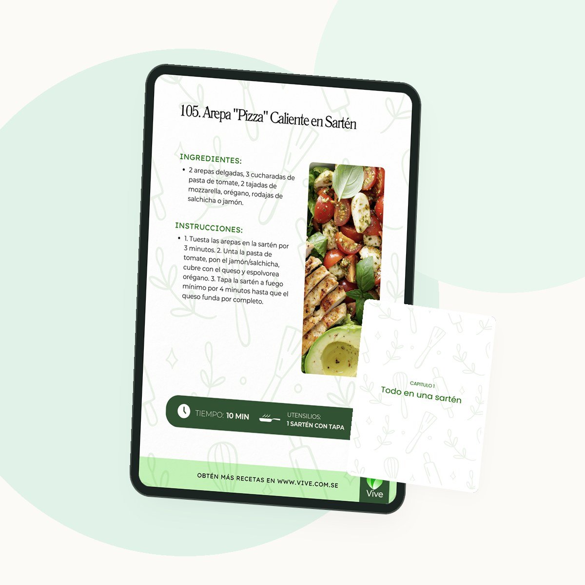 Una receta del libro abierta en una tablet
